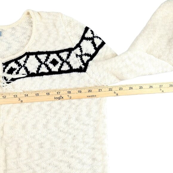 Womens XL Olivia & Sky Fringe Aztec Boho Open Front Cardigan- Cream Long Sleeve - Picture 9 of 12